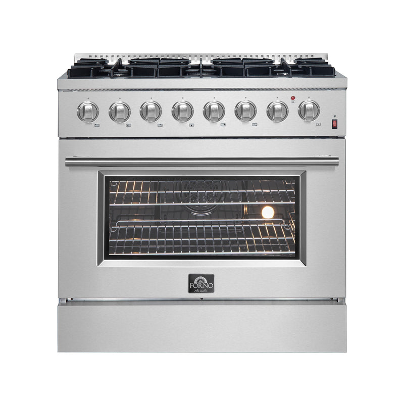 FORNO Marco 36" 5.36 cu. ft. Dual Fuel Range in Stainless Steel with 6 Sealed Burners, FFSGS6197-36