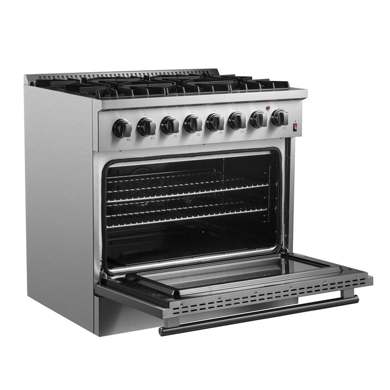 FORNO Marco 36" 5.36 cu. ft. Dual Fuel Range in Stainless Steel with 6 Sealed Burners, FFSGS6197-36