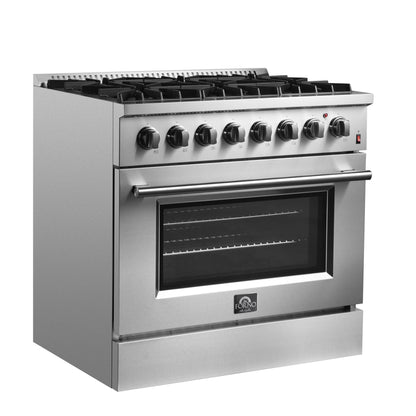 FORNO Marco 36" 5.36 cu. ft. Dual Fuel Range in Stainless Steel with 6 Sealed Burners, FFSGS6197-36