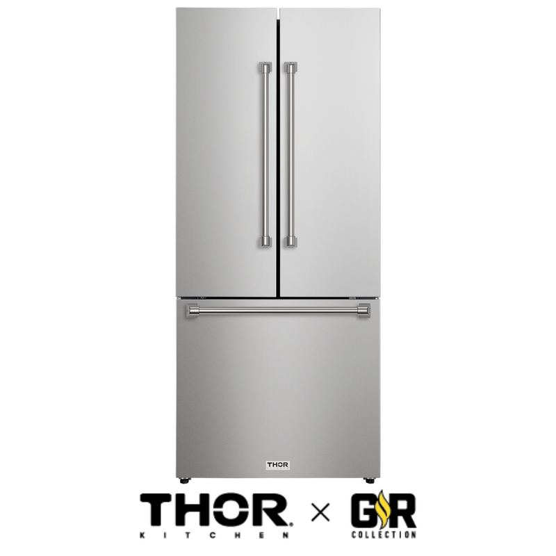 Gordon Ramsay by THOR Kitchen 30" 17.5 cu. ft. French Door Counter Depth Refrigerator with Ice Maker in Matte Black with Stainless Steel Accents, RF3017FFD00 - RF3017FFD99