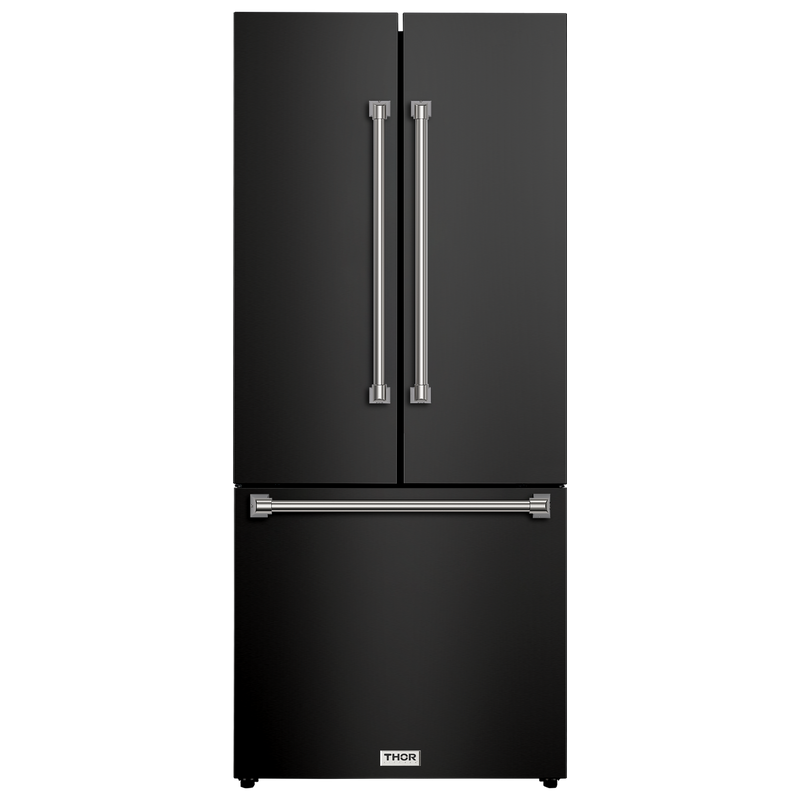 Gordon Ramsay by THOR Kitchen 30" 17.5 cu. ft. French Door Counter Depth Refrigerator with Ice Maker in Matte Black with Stainless Steel Accents, RF3017FFD00 - RF3017FFD99