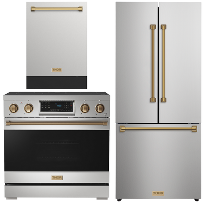 Gordon Ramsay by THOR Kitchen Package - 36" Electric Range, 30" Refrigerator with Ice Maker and Dishwasher in Stainless Steel, AP-RSE36-1