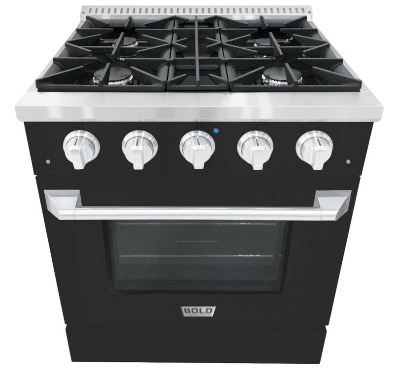 Hallman 30 In. Range with Propane Gas Burners and Electric Oven, Matte Graphite with Chrome Trim - Bold Series, HBRDF30CMMG-LP