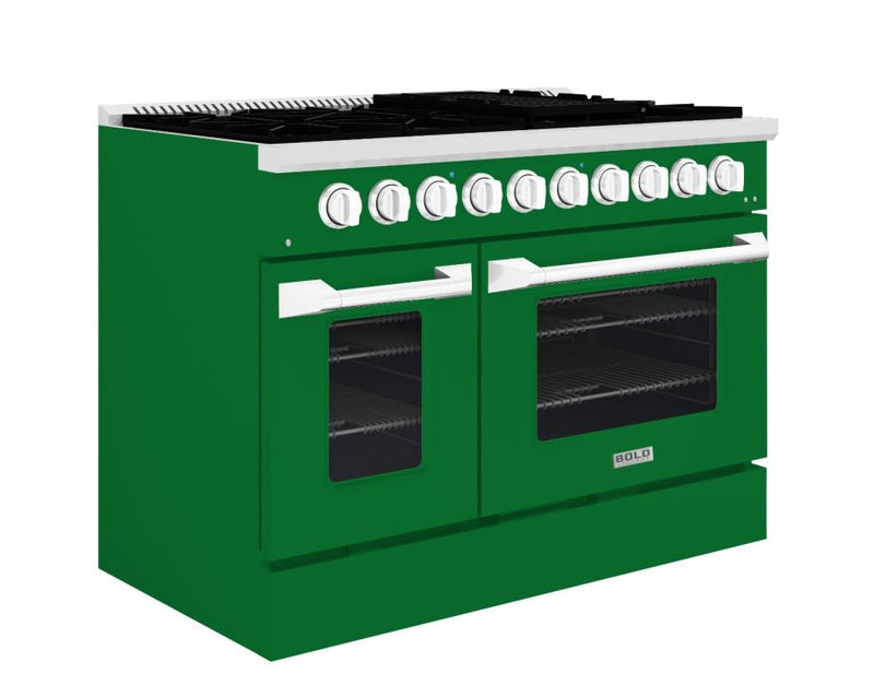 Hallman 48 In. Range with Propane Gas Burners and Electric Oven, Emerald Green with Chrome Trim - Bold Series, HBRDF48CMGN-LP