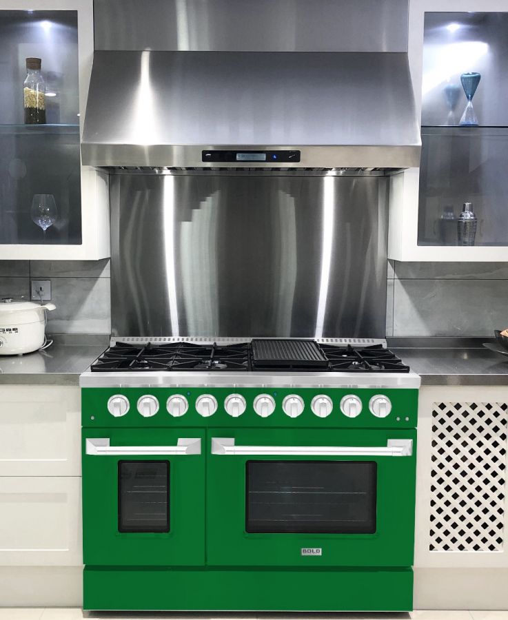 Hallman 48 In. Range with Propane Gas Burners and Electric Oven, Emerald Green with Chrome Trim - Bold Series, HBRDF48CMGN-LP