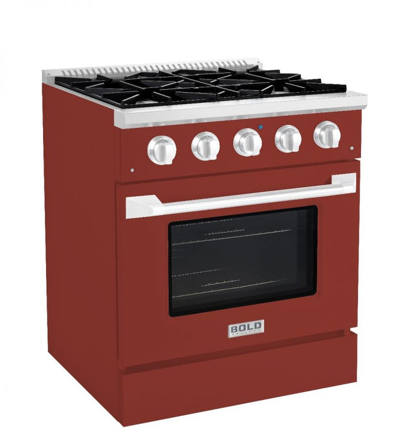 Hallman 30 In. Propane Gas Range, Burgundy with Chrome Trim - Bold Series, HBRG30CMBG-LP