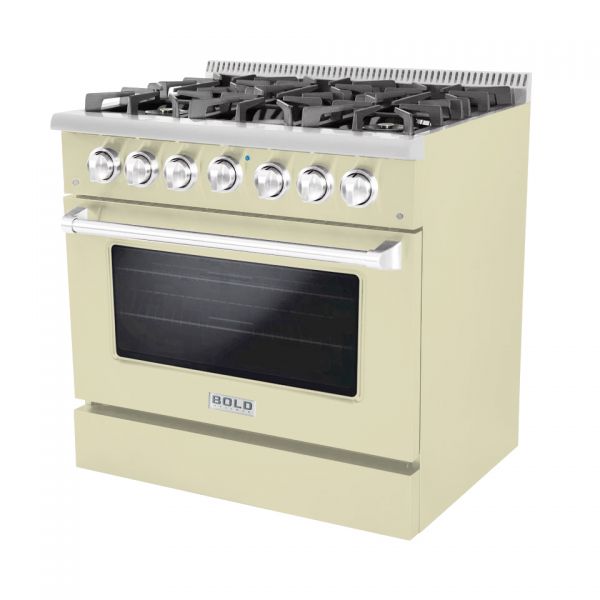 Hallman 36 In. Propane Gas Range, Antique White with Chrome Trim - Bold Series, HBRG36CMAW-LP