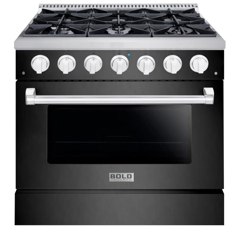 Hallman 36 In. Propane Gas Range, Black Titanium with Chrome Trim - Bold Series, HBRG36CMBT-LP