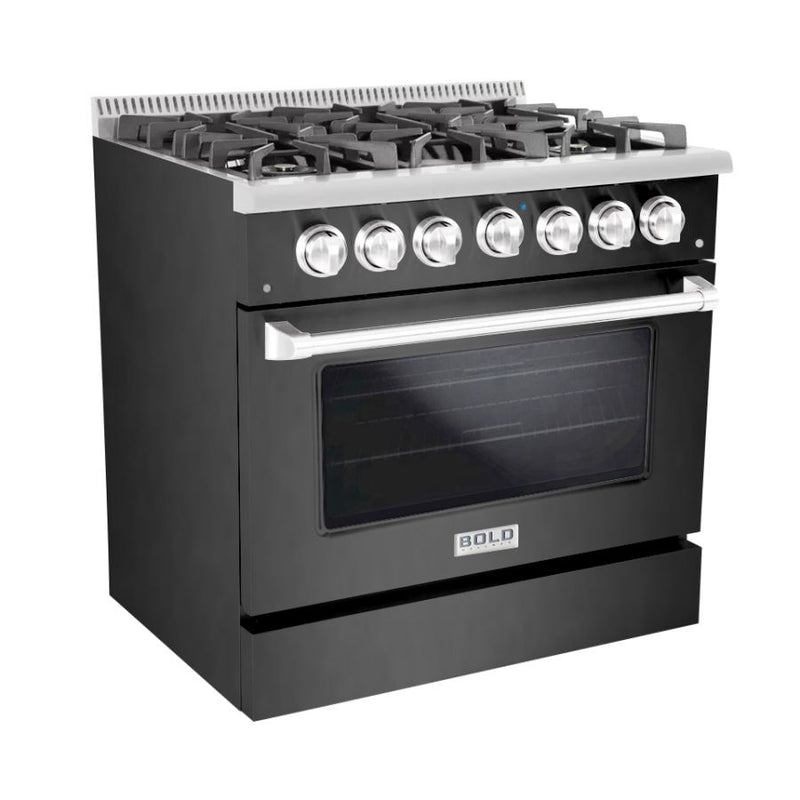 Hallman 36 In. Propane Gas Range, Black Titanium with Chrome Trim - Bold Series, HBRG36CMBT-LP