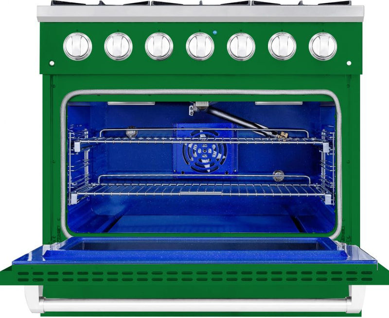 Hallman 36 In. Propane Gas Range, Emerald Green with Chrome Trim - Bold Series, HBRG36CMGN-LP