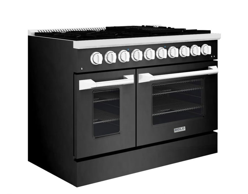 Hallman 48 In. Propane Gas Range, Black Titanium with Chrome Trim - Bold Series, HBRG48CMBT-LP