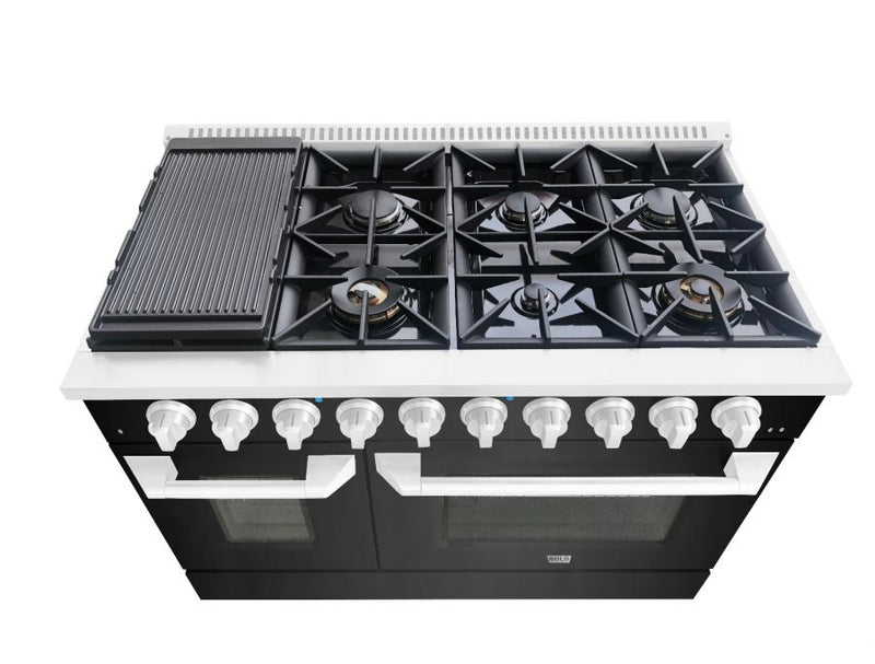 Hallman 48 In. Propane Gas Range, Black Titanium with Chrome Trim - Bold Series, HBRG48CMBT-LP