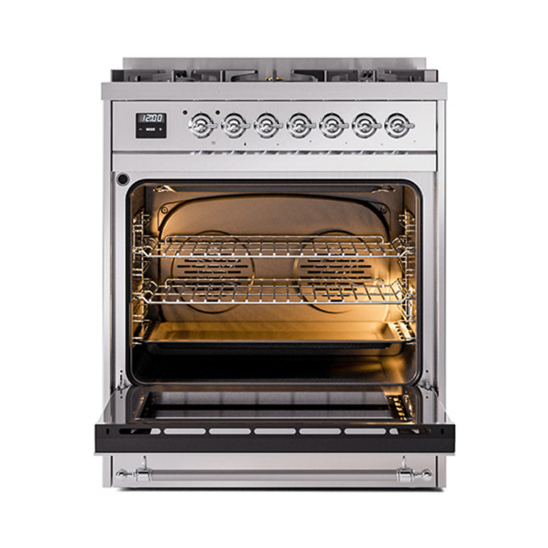 ILVE Nostalgie II 30" Dual Fuel Range with 5 Sealed Burners Solid Door - UP30QNMP