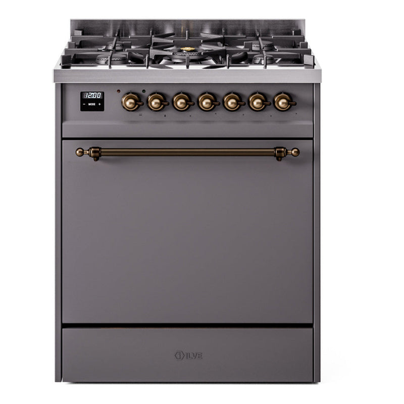 ILVE Nostalgie II 30" Dual Fuel Range with 5 Sealed Burners Solid Door - UP30QNMP