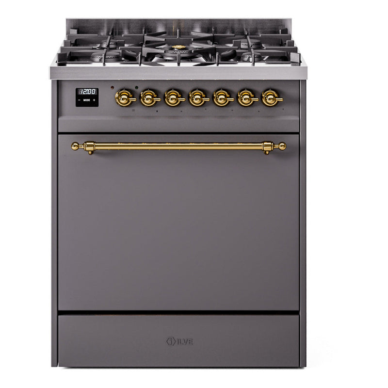 ILVE Nostalgie II 30" Dual Fuel Range with 5 Sealed Burners Solid Door - UP30QNMP