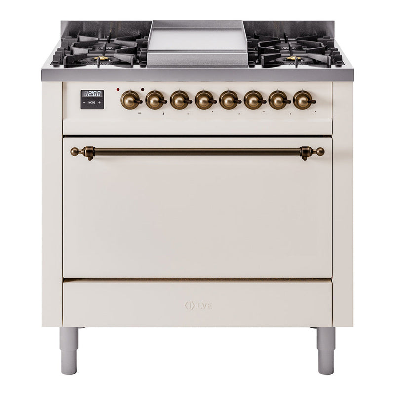 ILVE Nostalgie II 36" Dual Fuel Range with 6 Sealed Burners + Griddle Solid Door - UP36FQNMP