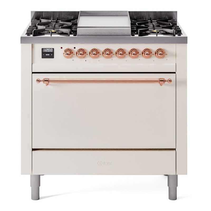 ILVE Nostalgie II 36" Dual Fuel Range with 6 Sealed Burners + Griddle Solid Door - UP36FQNMP