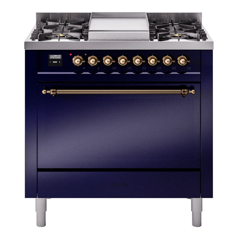 ILVE Nostalgie II 36" Dual Fuel Range with 6 Sealed Burners + Griddle Solid Door - UP36FQNMP