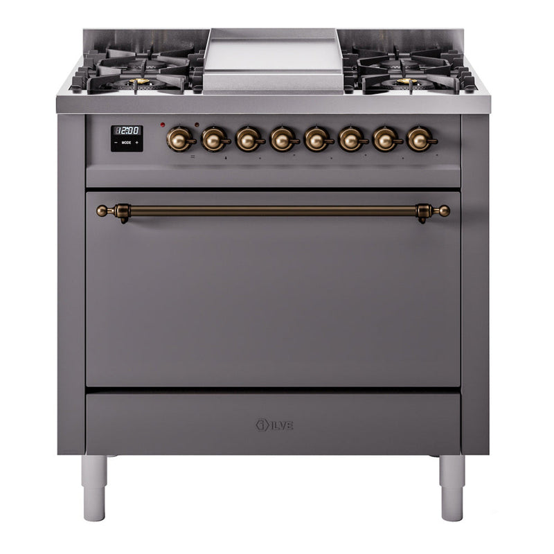 ILVE Nostalgie II 36" Dual Fuel Range with 6 Sealed Burners + Griddle Solid Door - UP36FQNMP