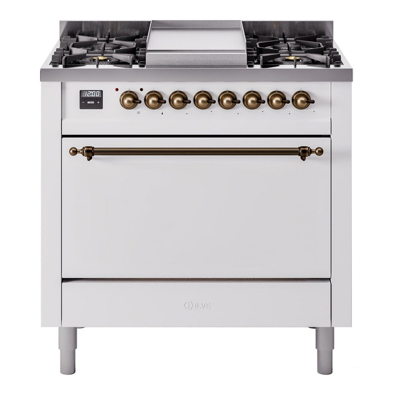 ILVE Nostalgie II 36" Dual Fuel Range with 6 Sealed Burners + Griddle Solid Door - UP36FQNMP