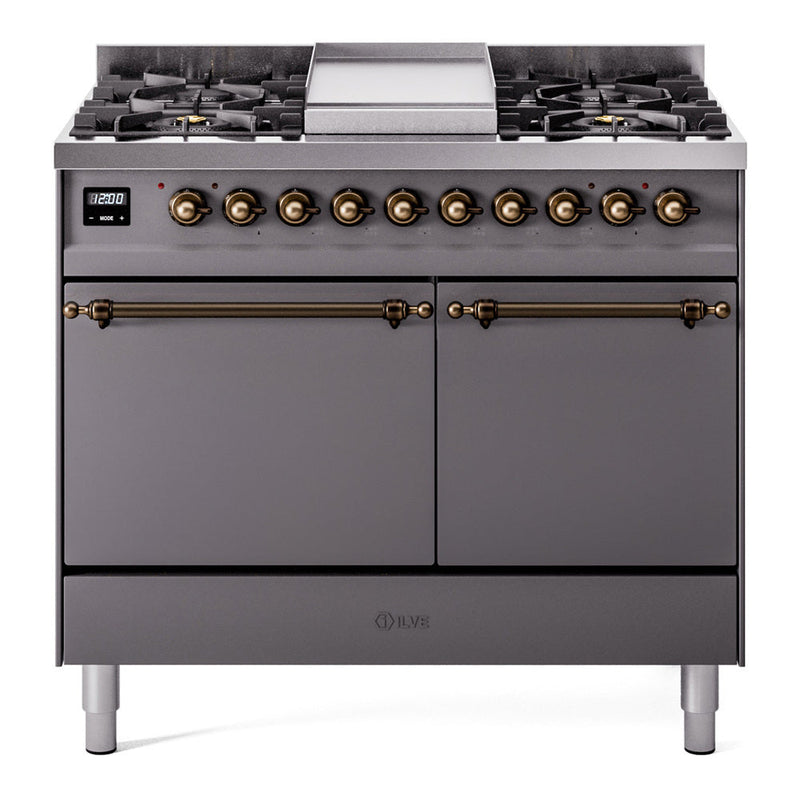 ILVE Nostalgie II 40" Dual Fuel Range with 6 Sealed Burners + Griddle Solid Door - UPD40FQNMP