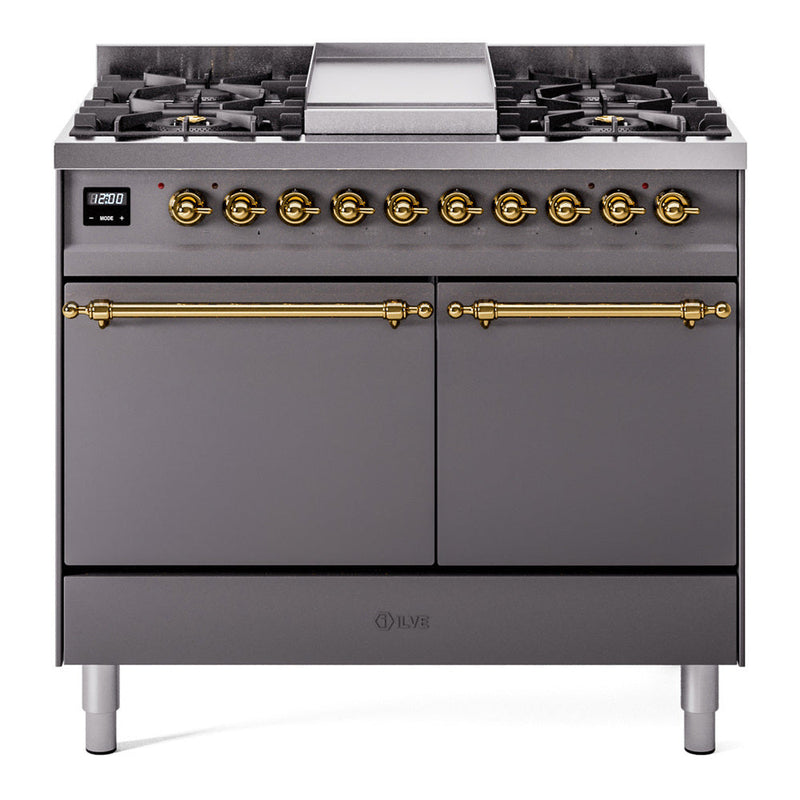 ILVE Nostalgie II 40" Dual Fuel Range with 6 Sealed Burners + Griddle Solid Door - UPD40FQNMP