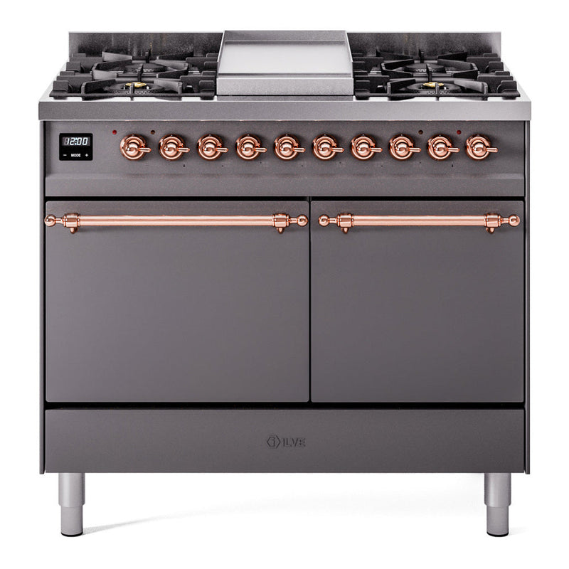 ILVE Nostalgie II 40" Dual Fuel Range with 6 Sealed Burners + Griddle Solid Door - UPD40FQNMP