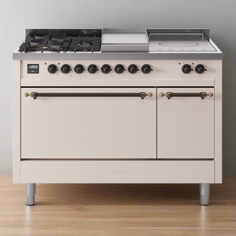 ILVE Nostalgie II 48" Dual Fuel Range with 5 Sealed Burners + Griddle + French Top Solid Door - UP48FSQNMP