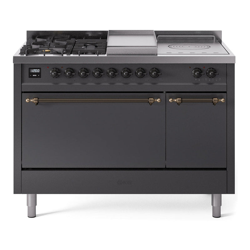 ILVE Nostalgie II 48" Dual Fuel Range with 5 Sealed Burners + Griddle + French Top Solid Door - UP48FSQNMP