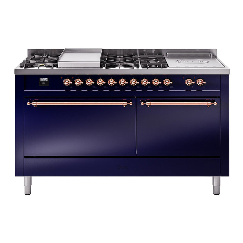 ILVE Nostalgie II 60" Dual Fuel Range with 7 Sealed Burners + Griddle + French Top Solid Door - UP60FSQNMP