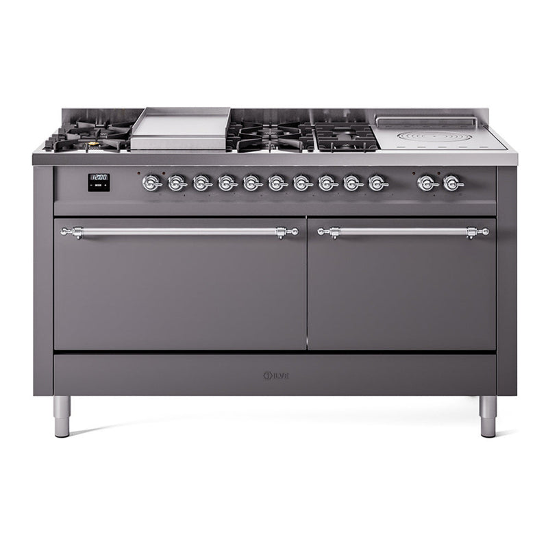 ILVE Nostalgie II 60" Dual Fuel Range with 7 Sealed Burners + Griddle + French Top Solid Door - UP60FSQNMP