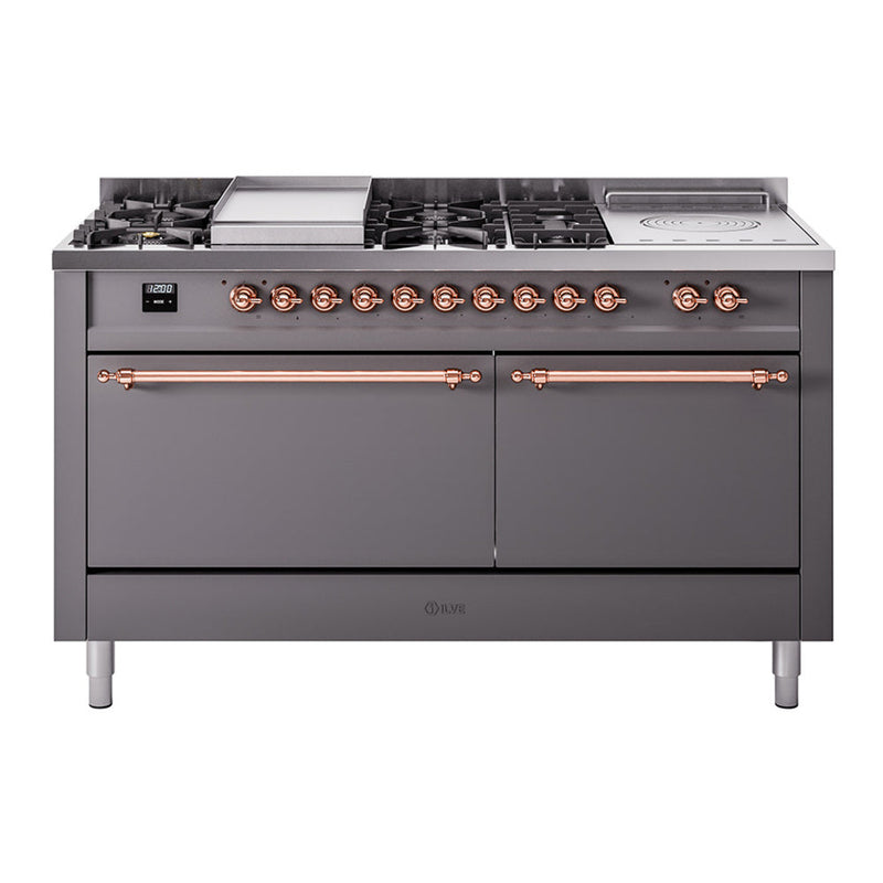 ILVE Nostalgie II 60" Dual Fuel Range with 7 Sealed Burners + Griddle + French Top Solid Door - UP60FSQNMP