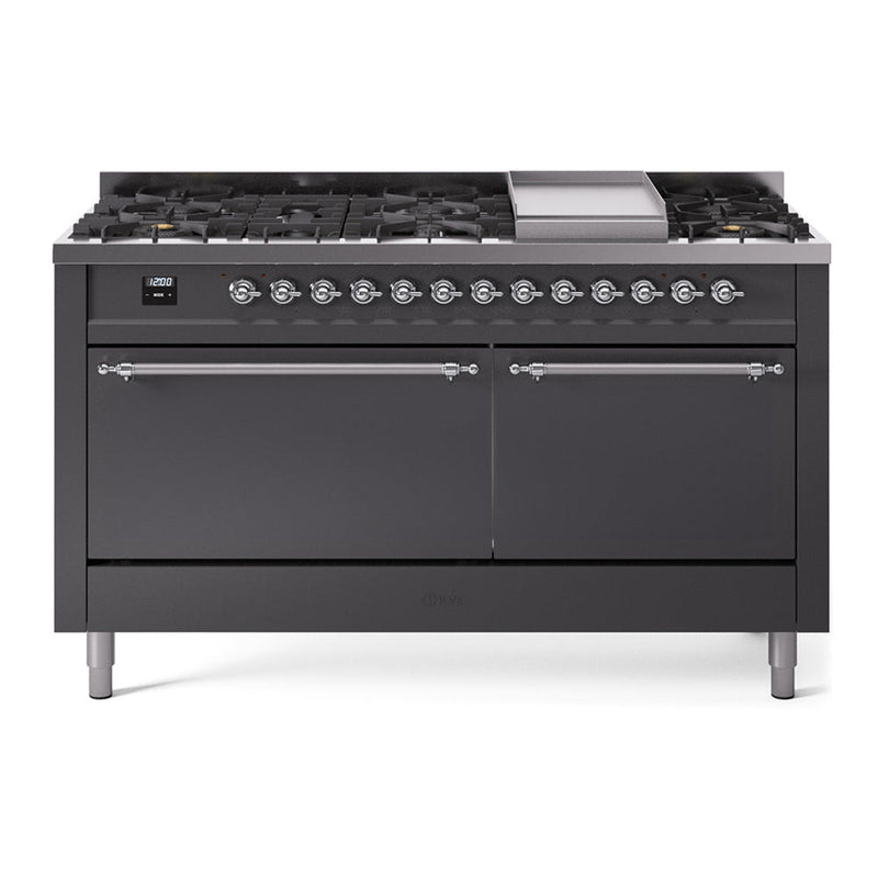 ILVE Nostalgie II 60" Dual Fuel Range with 9 Sealed Burners + Griddle Solid Door - UP60FQNMP