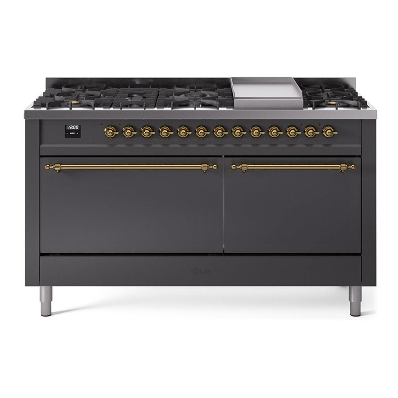 ILVE Nostalgie II 60" Dual Fuel Range with 9 Sealed Burners + Griddle Solid Door - UP60FQNMP