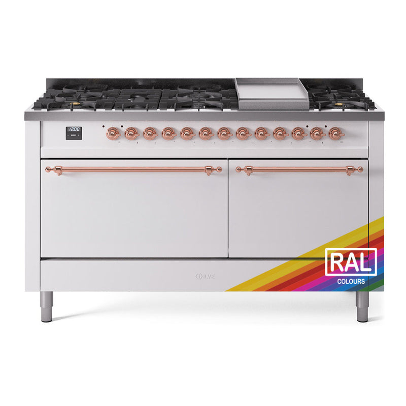 ILVE Nostalgie II 60" Dual Fuel Range with 9 Sealed Burners + Griddle Solid Door - UP60FQNMP