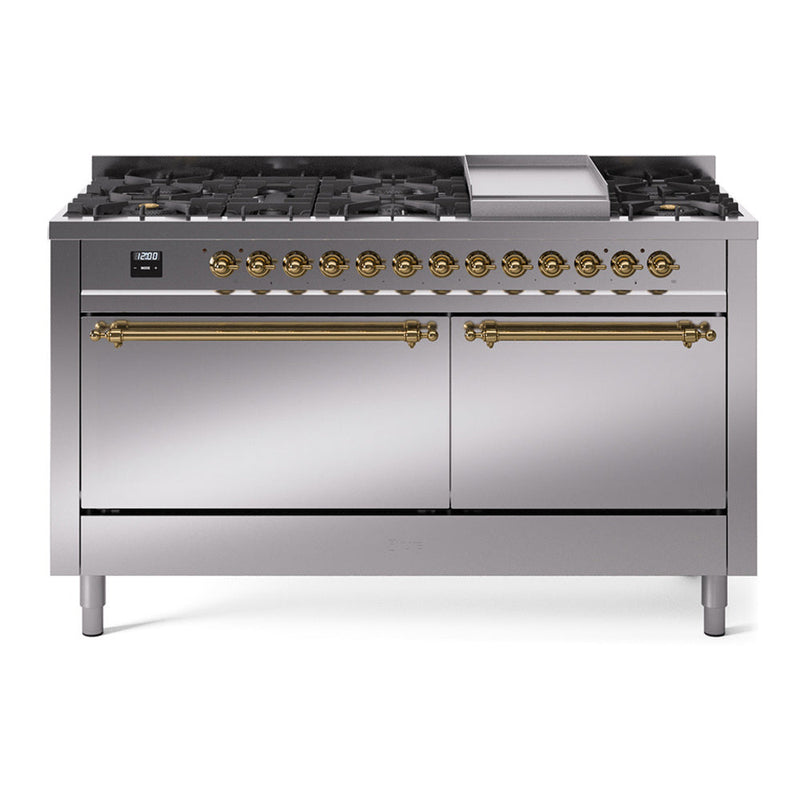 ILVE Nostalgie II 60" Dual Fuel Range with 9 Sealed Burners + Griddle Solid Door - UP60FQNMP