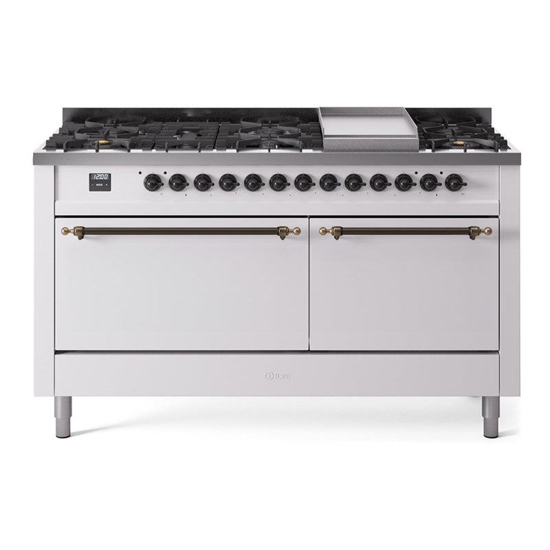 ILVE Nostalgie II 60" Dual Fuel Range with 9 Sealed Burners + Griddle Solid Door - UP60FQNMP