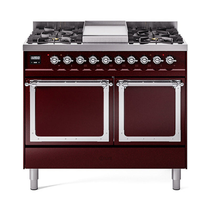 ILVE Nostalgie II Noblesse 40″ Dual Fuel Freestanding Range 6 Sealed Burners + Griddle with Solid Door - UND40FQNMP