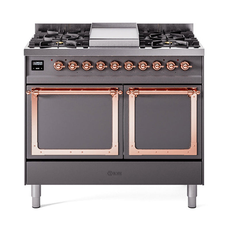 ILVE Nostalgie II Noblesse 40″ Dual Fuel Freestanding Range 6 Sealed Burners + Griddle with Solid Door - UND40FQNMP