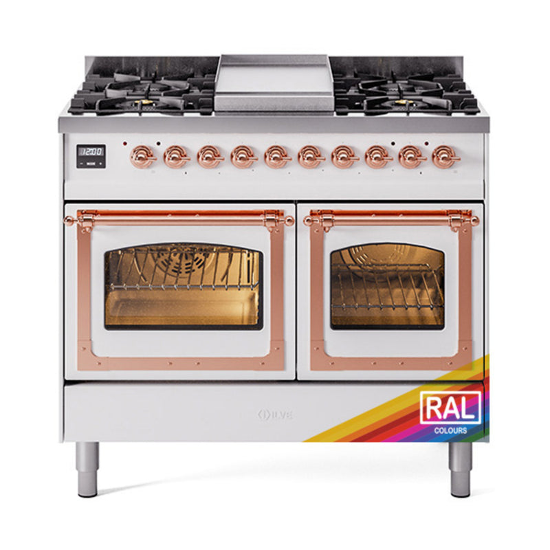 ILVE Nostalgie II Noblesse 40" Dual Fuel Freestanding Range with 9 Sealed Burners + Griddle Triple Glass Door - UND40FNMP