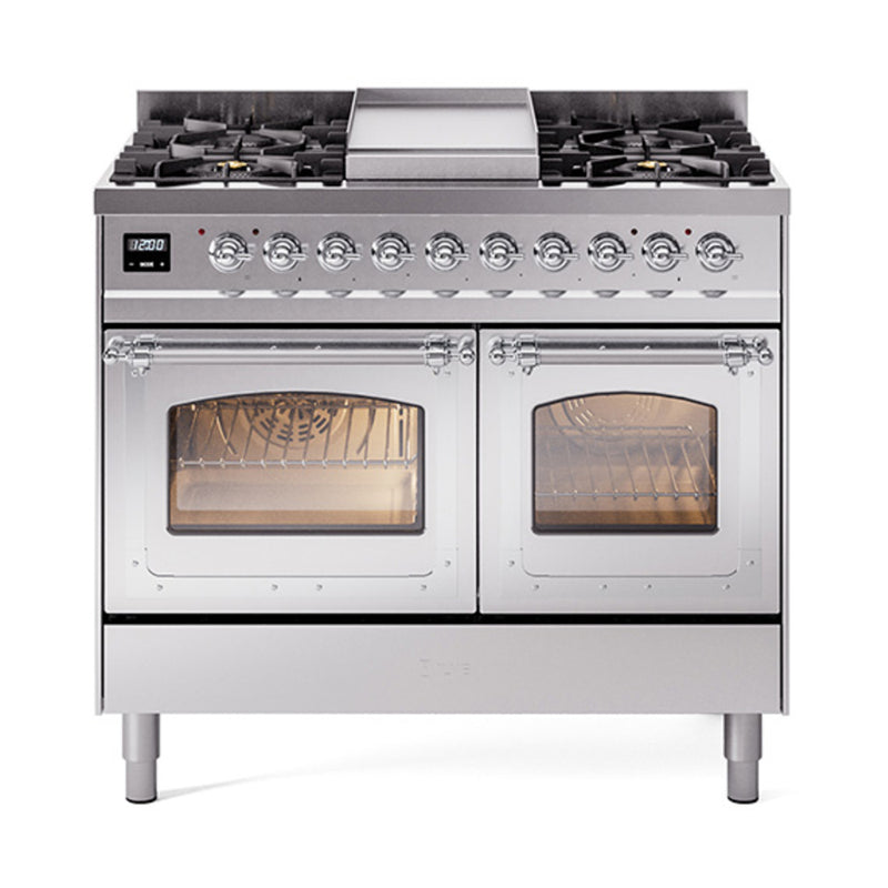 ILVE Nostalgie II Noblesse 40" Dual Fuel Freestanding Range with 9 Sealed Burners + Griddle Triple Glass Door - UND40FNMP