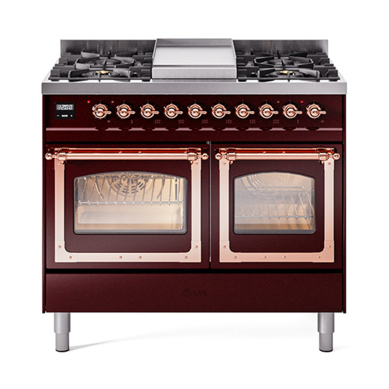 ILVE Nostalgie II Noblesse 40" Dual Fuel Freestanding Range with 9 Sealed Burners + Griddle Triple Glass Door - UND40FNMP