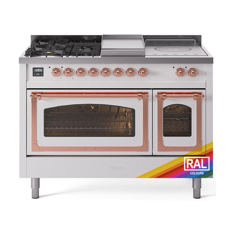 ILVE Nostalgie II Noblesse 48" Dual Fuel Freestanding Range 5 Sealed Burners + Griddle + French Top with Triple Glass Door - UN48FSNMP