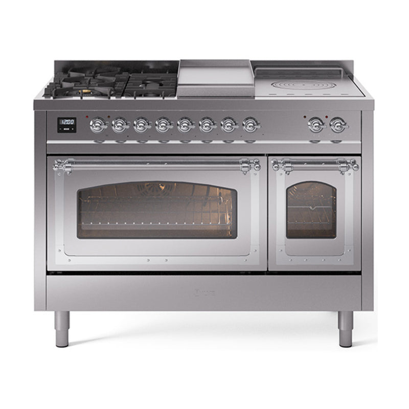 ILVE Nostalgie II Noblesse 48" Dual Fuel Freestanding Range 5 Sealed Burners + Griddle + French Top with Triple Glass Door - UN48FSNMP