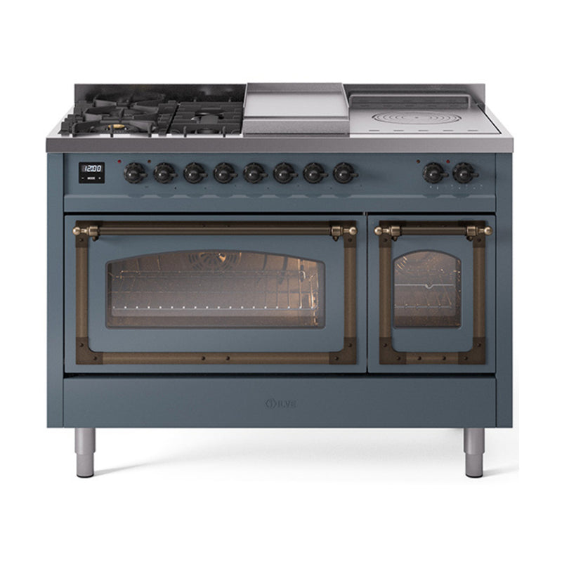 ILVE Nostalgie II Noblesse 48" Dual Fuel Freestanding Range 5 Sealed Burners + Griddle + French Top with Triple Glass Door - UN48FSNMP