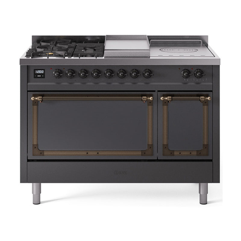 ILVE Nostalgie II Noblesse 48" Dual Fuel Freestanding Range 5 Sealed Burners + Griddle + French Top with Solid Door - UN48FSQNMP