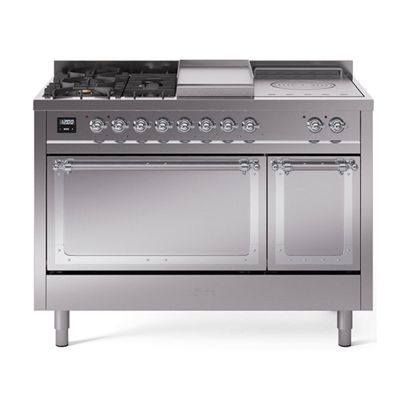 ILVE Nostalgie II Noblesse 48" Dual Fuel Freestanding Range 5 Sealed Burners + Griddle + French Top with Solid Door - UN48FSQNMP