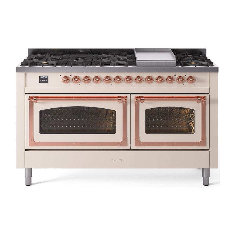 ILVE Nostalgie II Noblesse 60" Dual Fuel Freestanding Range with 9 Sealed Burners + Griddle with Triple Glass Door - UN60FNMP