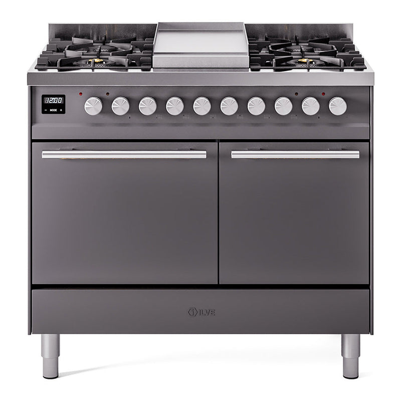 ILVE Professional Plus II 40" Dual Fuel Range with 6 Sealed Burners + Griddle Solid Door - UPD40FQMP