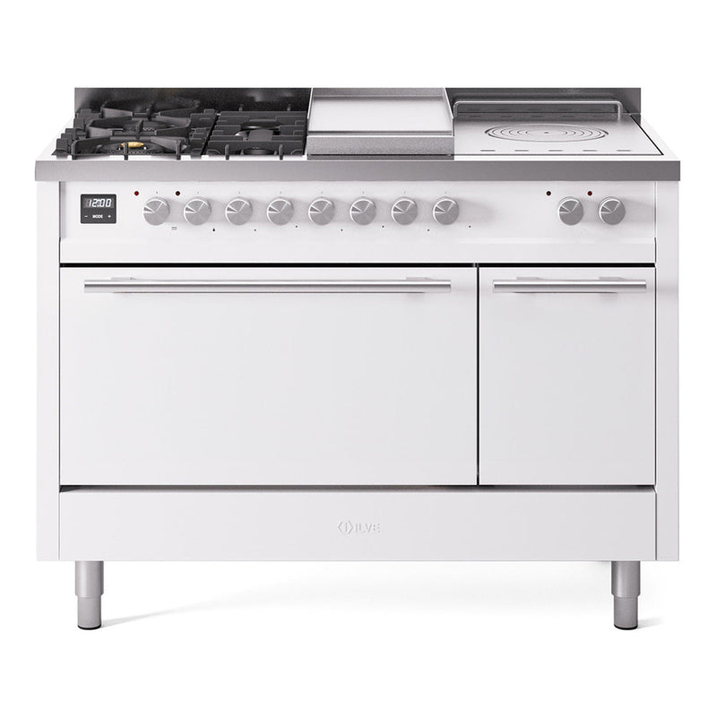 ILVE Professional Plus II 48" Dual Fuel Range with 5 Sealed Burners + Griddle + French Top Solid Door - UP48FSQMP